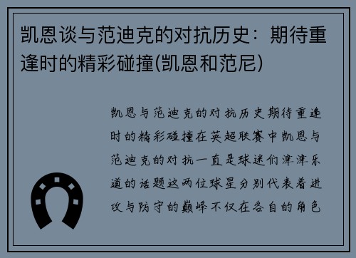 凯恩谈与范迪克的对抗历史：期待重逢时的精彩碰撞(凯恩和范尼)