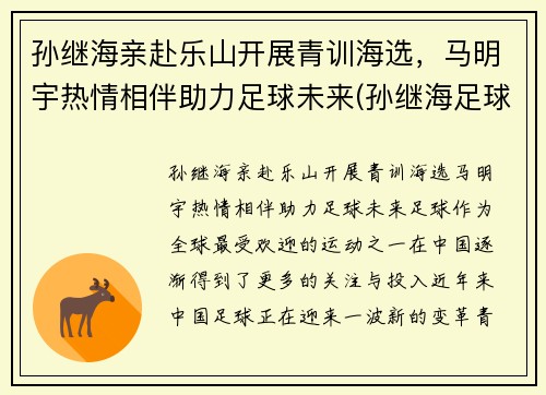 孙继海亲赴乐山开展青训海选，马明宇热情相伴助力足球未来(孙继海足球俱乐部)