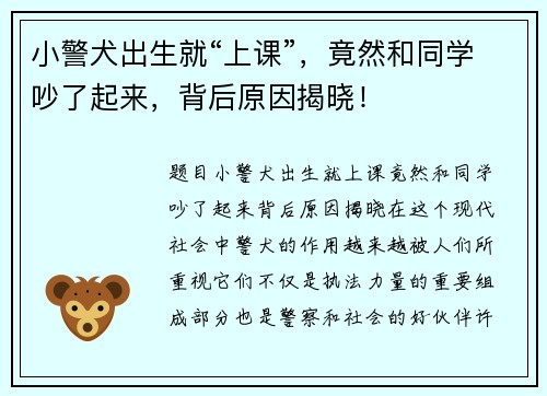 小警犬出生就“上课”，竟然和同学吵了起来，背后原因揭晓！